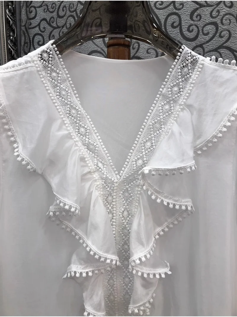 Женское пляжное платье с V-образным вырезом и оборками