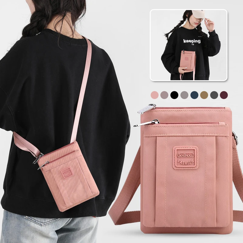 

Nylon Small Square Nylon Shoulder Bag Womens Cross Body Cell Mobile Phone Bag Purse Multi-Layer Mini Bag for Daily Use