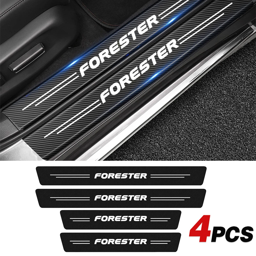 

4Pcs Car Door Sill Plate Protector Stickers Carbon Fiber Auto Threshold Anti Scratch Decals For Subaru Forester SG SH SJ SK