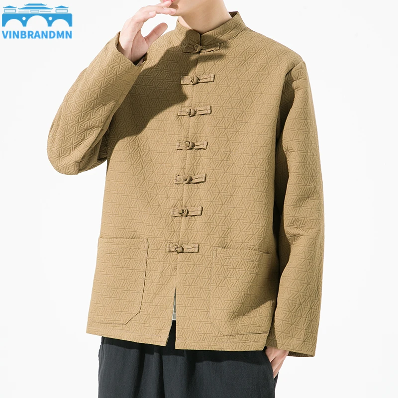 

Vinbrandmn, крутая Китайская традиционная одежда, мужская стеганая куртка с дисковой пряжкой, мужская повседневная одежда Hanfu с воротником-стойкой для Layman