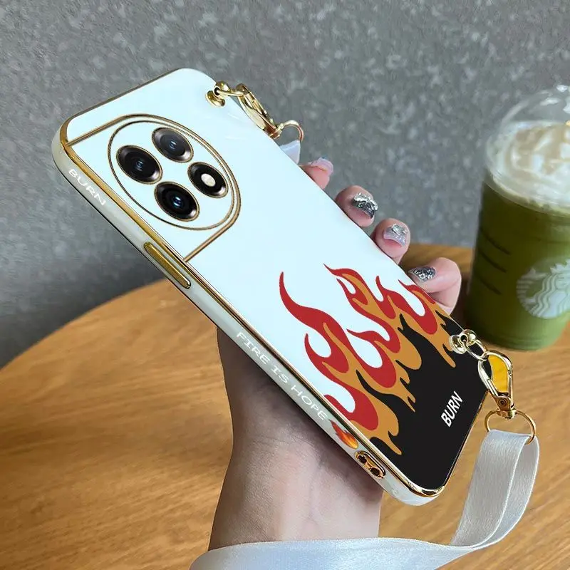 

Hipster Cool Flame Lanyard Plating Phone Case For Oneplus 11R 10R 10T 11 10 Pro 9 9R 9RT 8T 8 8 Pro Cover