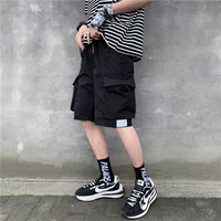 summer black shorts men fashion retro pocket shorts mens japanese streetwear loose hip hop straight shorts mens five point pants