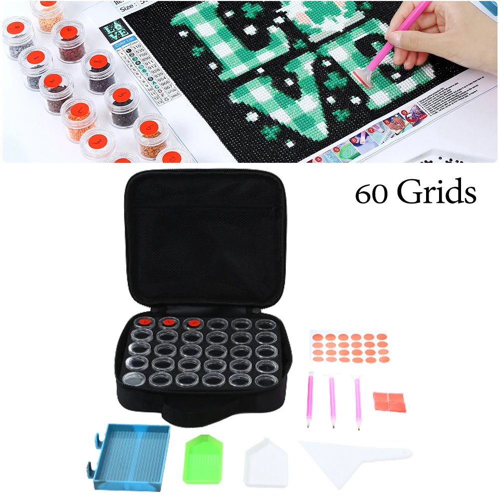 

Портативный ящик для хранения алмазной живописи, 60 бутылок с бусинами на пенной основе, практичные аксессуары и набор инструментов для хран...