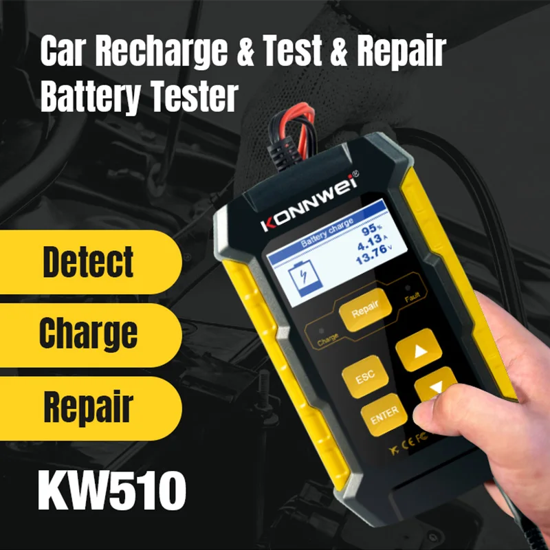 KONNWEI KW510 Full Automatic 12V Car Battery Tester Power Bank Car Battery Charger 3 in 1 Lead Acid Pulse Car Repair Tools