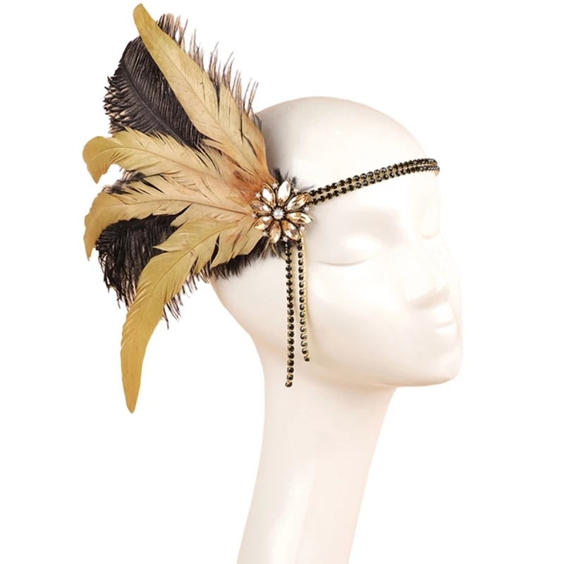 

1920s Glistening Headband for Women Flapper Headpiece Accessories for Masquerade Party Elegant Feather Glitter Headband