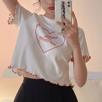 women casual o neck summer tops 2021 korean cute heart shaped letter printed short sleeve t shirts female white sweet tshirts