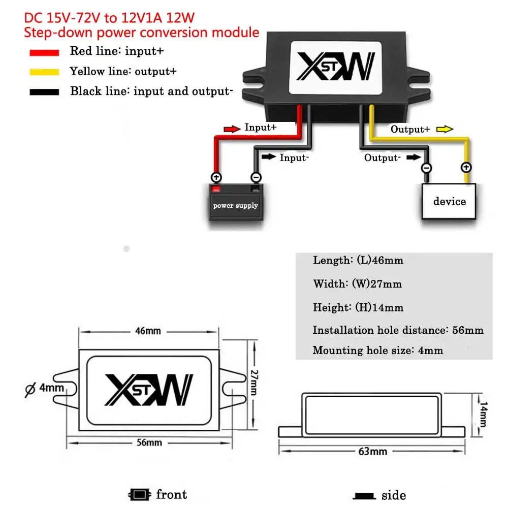 DC 15V-72V до 12V 1-1.5A 12W Step Down Voltage Блок питания Выходной адаптер Автомобильный