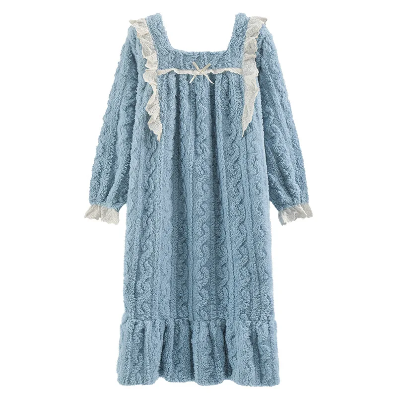 

Теплая женская пижама ночная рубашка из кораллового флиса в дворцовом стиле Осень-зима утепленная Ночная Рубашка домашняя одежда для женщи...