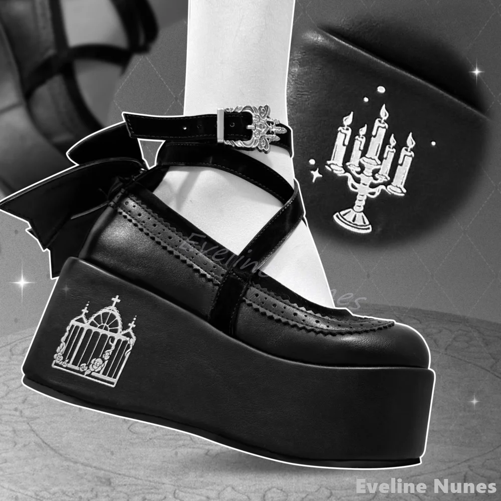 Witch Dinner Series Туфли Мэри Джейн на платформе Женские туфли с узлом-бабочкой круглым