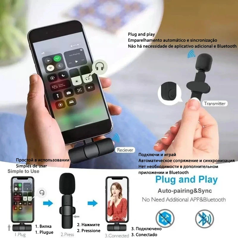Петличный беспроводной микрофон с петличным отверстием Мини Bluetooth для iPhone Android