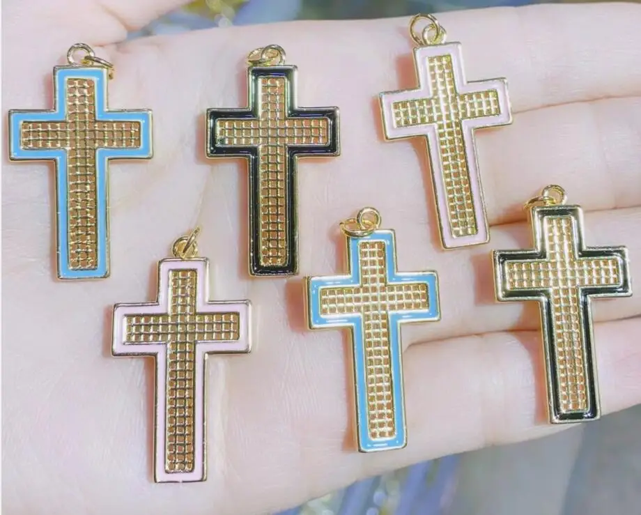 

1pcs Gold Plated Copper square grid Cross Pendants for Necklace Making Cubic Zirconia Accessories for Religion Jewelry df3e