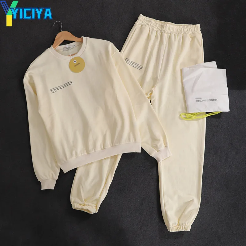 

Спортивный костюм YICIYA для бега, Женская толстовка из 100% хлопка и штаны, спортивные комплекты из двух предметов, женская спортивная одежда, с...