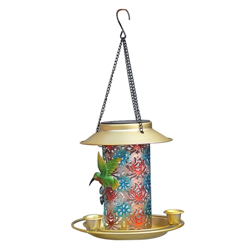 

Солнечная кормушка для птиц, подвесной металлический лоток, светодиодное освещение на солнечных батареях для сада