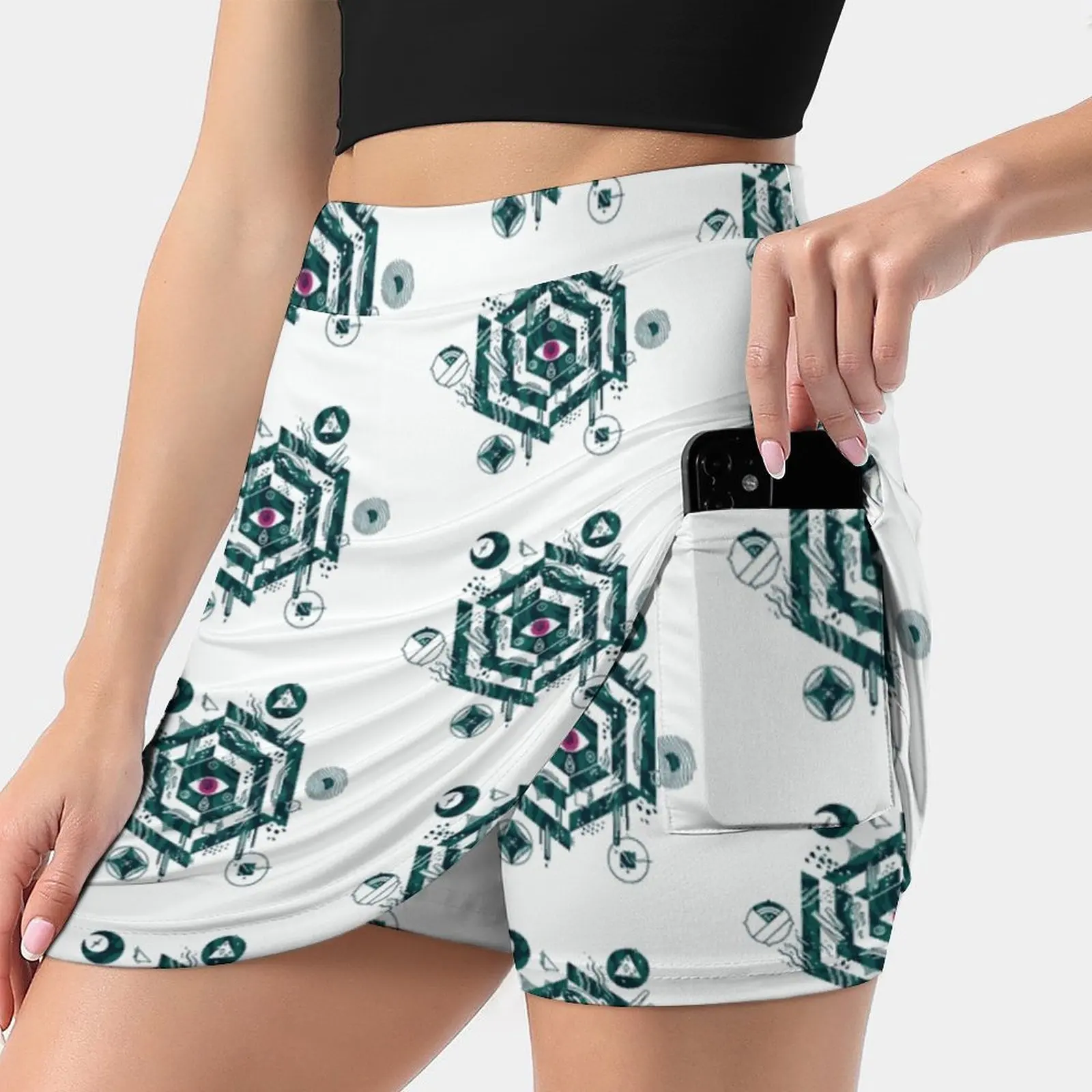 

Hexed Women Tennis Skirts Golf Badminton Pantskirt Sports Phone Pocket Skort Hex Hexagon Occult Sci Fi Eye Geometry Geometric