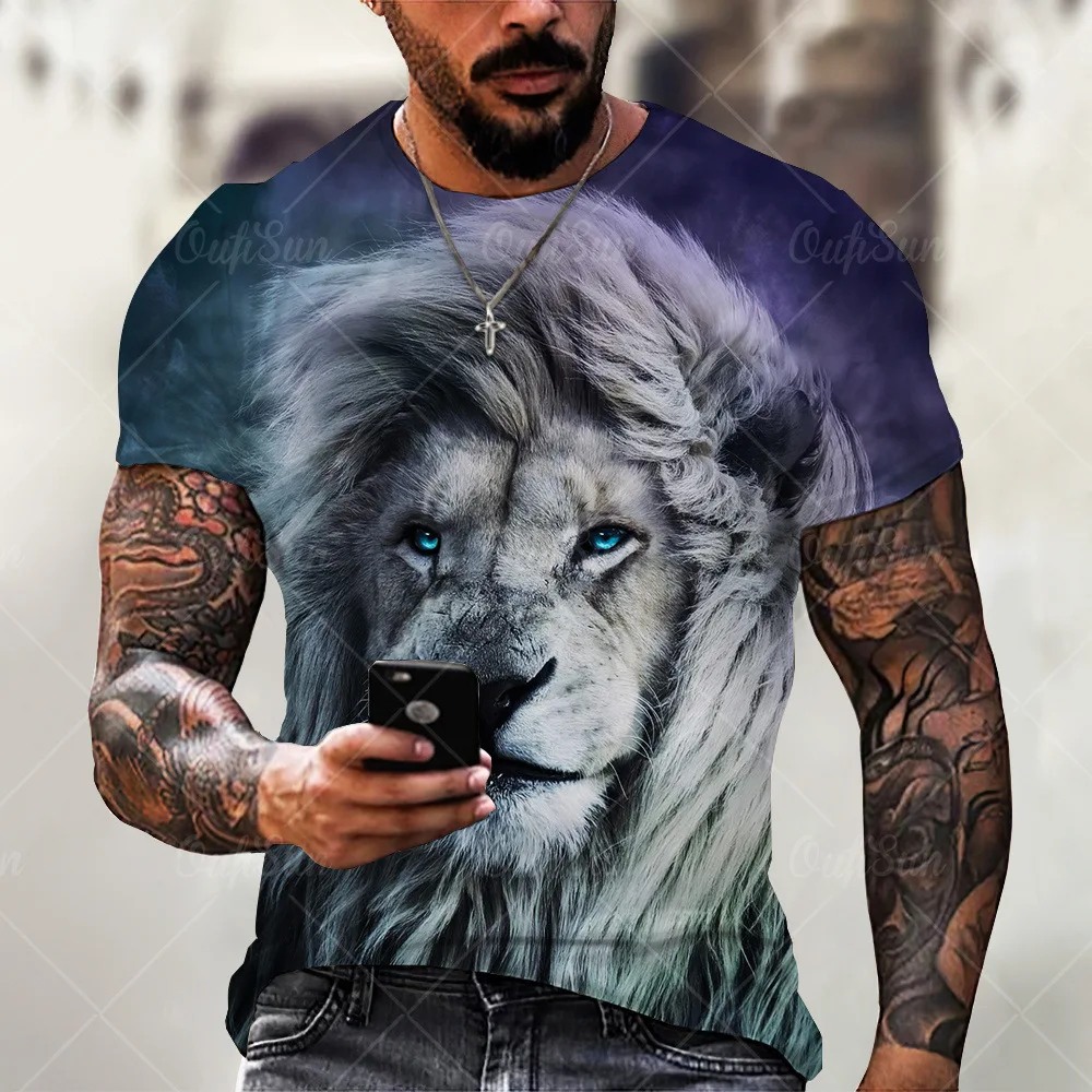 

New Oversized T Shirt Men's Casual Crew Neck Shirt Lion Pattern 3D Animal Print Men's Summer Short Sleeve Must-Have Shirt