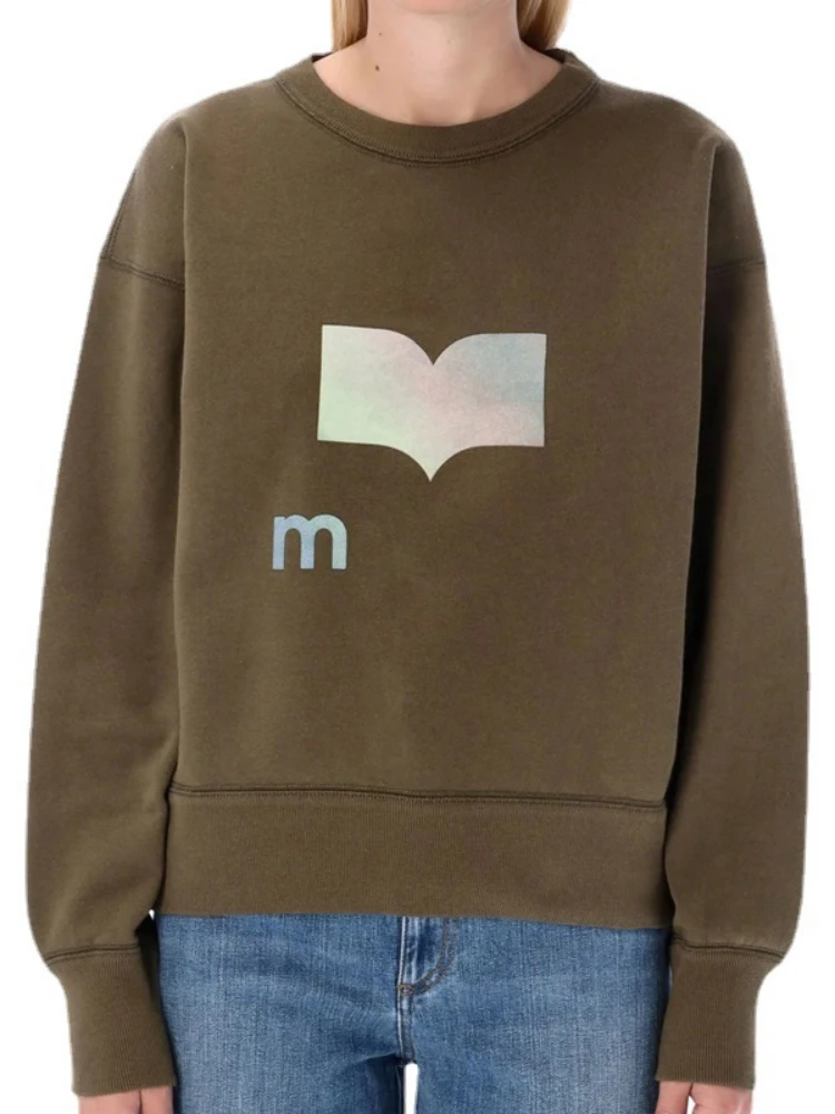 

2022 Spring and Autumn New Army Green Letter Printing Round Neck Sweatshirt Women Long-sleeved Sweater Pullover