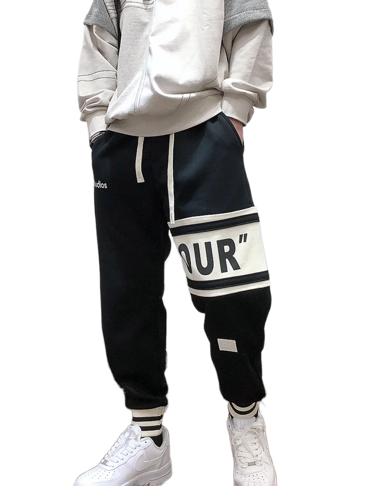 2022 Korean Style Hip Hop Fashion Sweatpants Kpop Letter Print Couple Splicing Casual Sports Jogging Pants Harajuku Joggers Men |