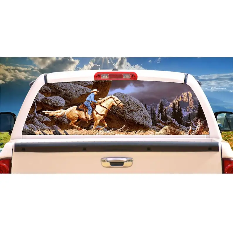 

Western Cowboy & Horse Rear Window Mural, Decal, or Tint for rear window in Truck, RV, Camper, etc