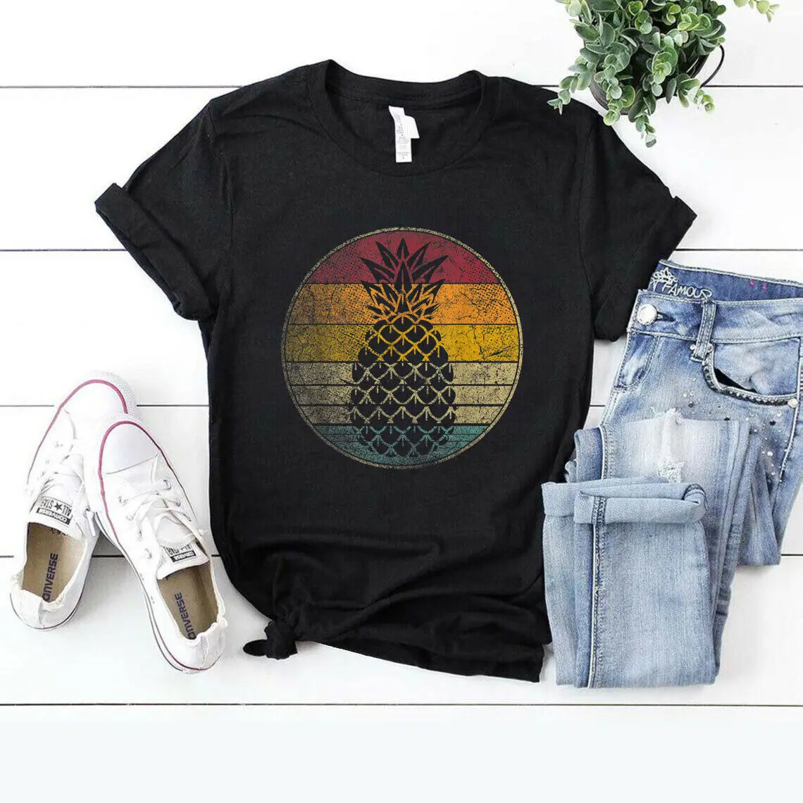 

Футболка мужская хлопковая с круглым вырезом, винтажная Повседневная рубашка в стиле ретро, топ с коротким рукавом, с принтом ананасов, в ст...