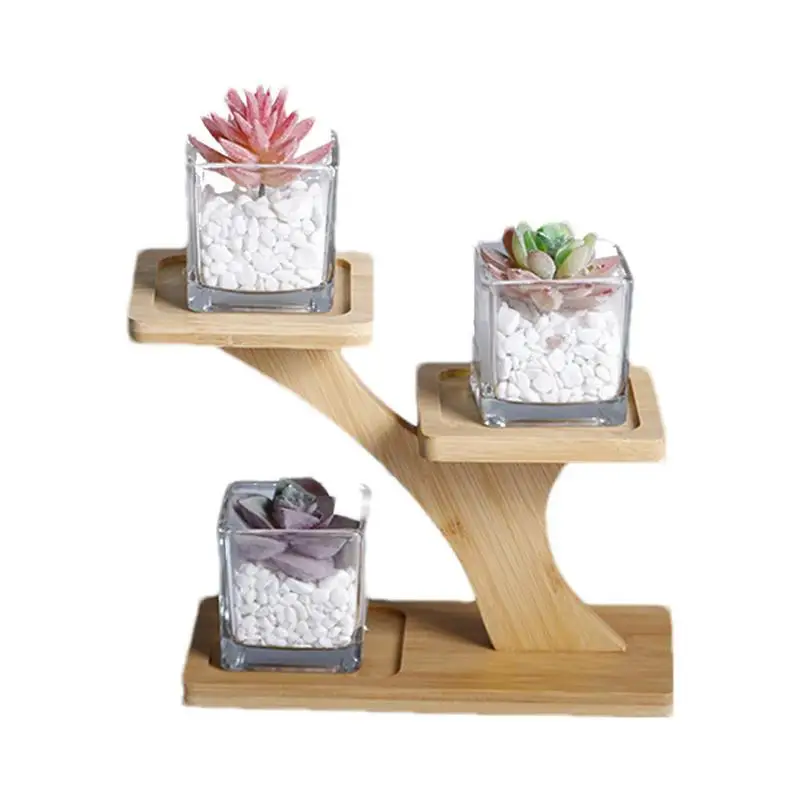 

3-уровневая Маленькая деревянная подставка для растений, многофункциональная настольная полка для хранения, стеллаж для суккулентов, украшение для зеленых растений
