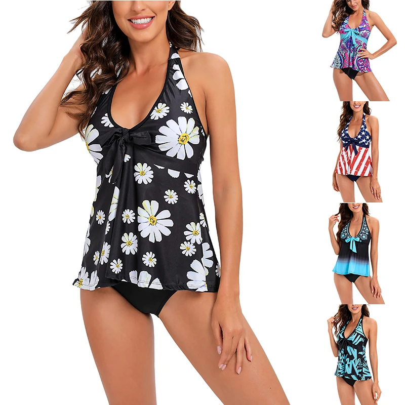 2022 Women Plus Size Tankini Swimsuit Dot Printed Swimwear Plus Size Two Piece Bathing Suit New Women's Swimdress Beachwear 8XL