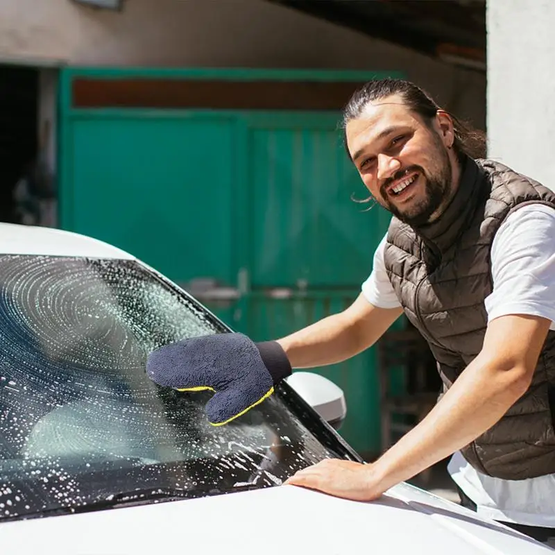 

Водонепроницаемые перчатки из микрофибры и кораллового бархата для мытья автомобиля, плотная варежка для мытья автомобиля, восковая щетка для детейлинга, уход за автомобилем, двусторонняя перчатка