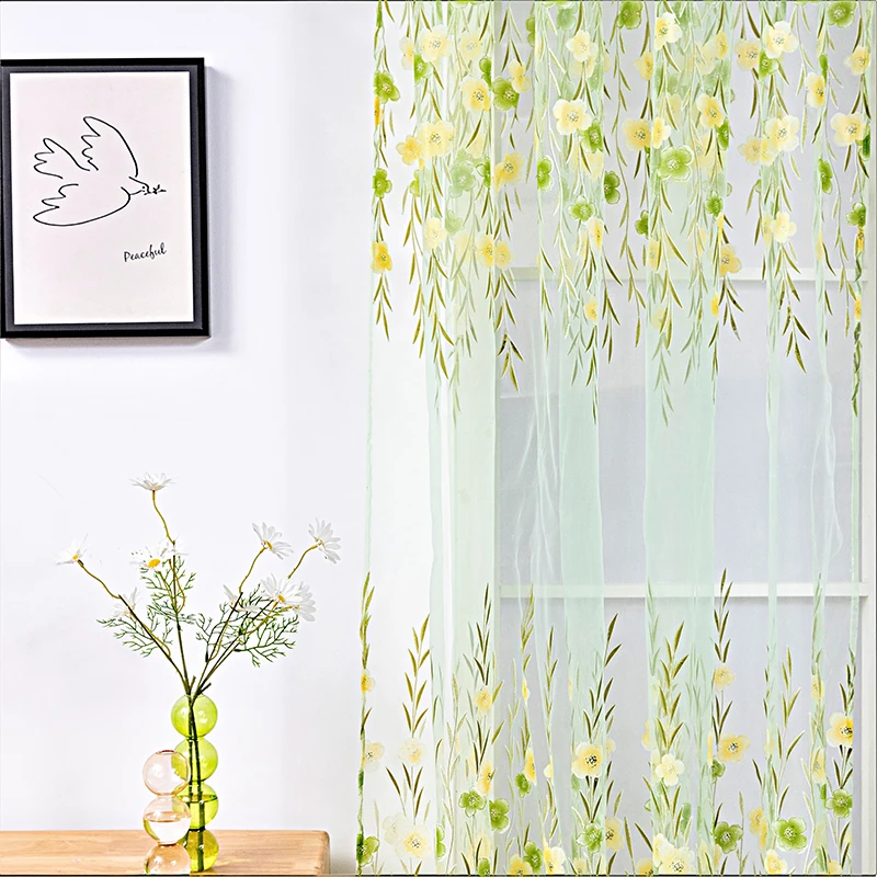 

Pastoral Tulle Window Curtain For Living Room Green Sheer Curtain For Bedroom Voile Curtain Kitchen Drape Blinds Custom Made