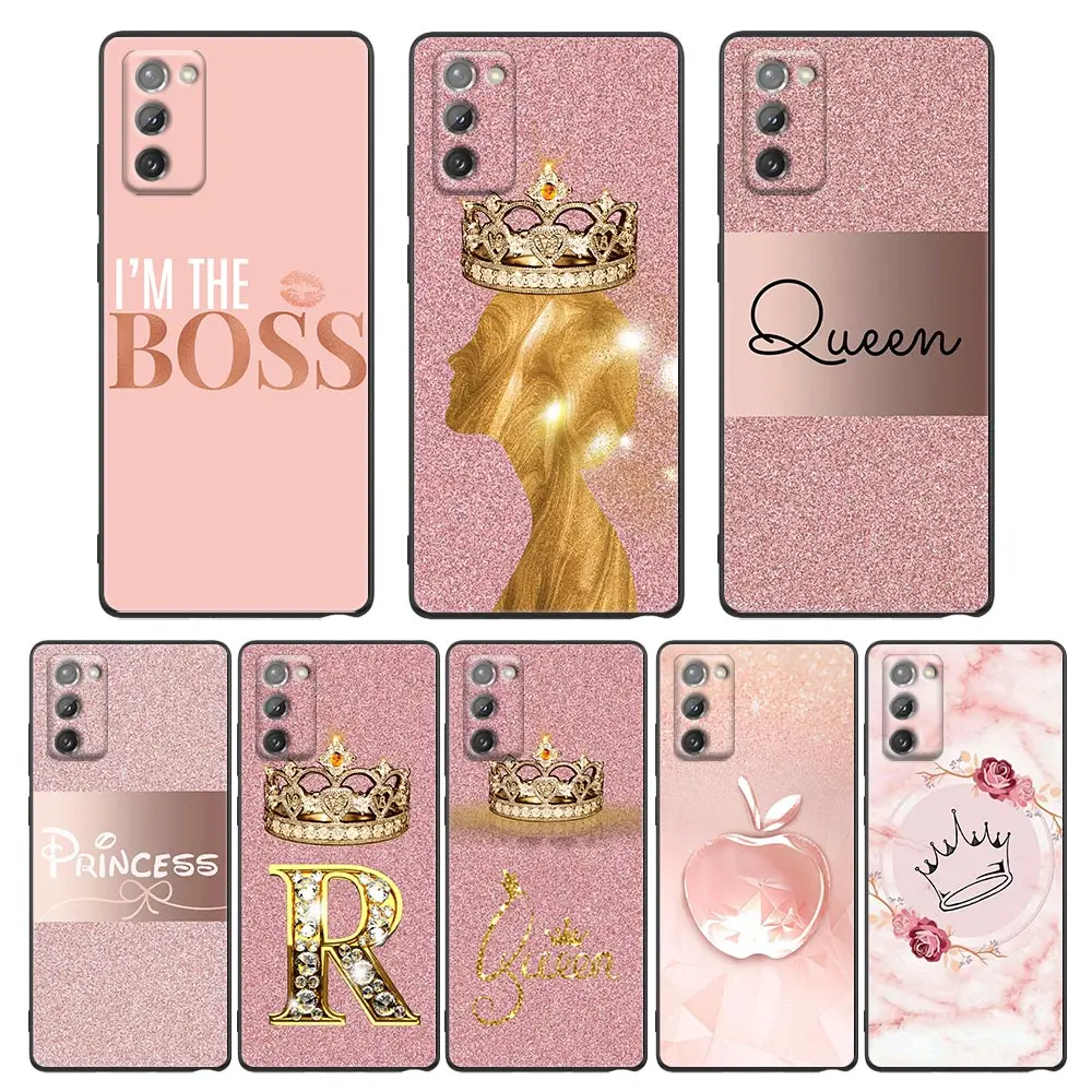 

Phone Case for Samsung Note 20 9 10 8 5G M11 M12 M30s M32 M21 M51 F41 F62 M11 Case Cover Gold Crown Princess Queen Rose Pink