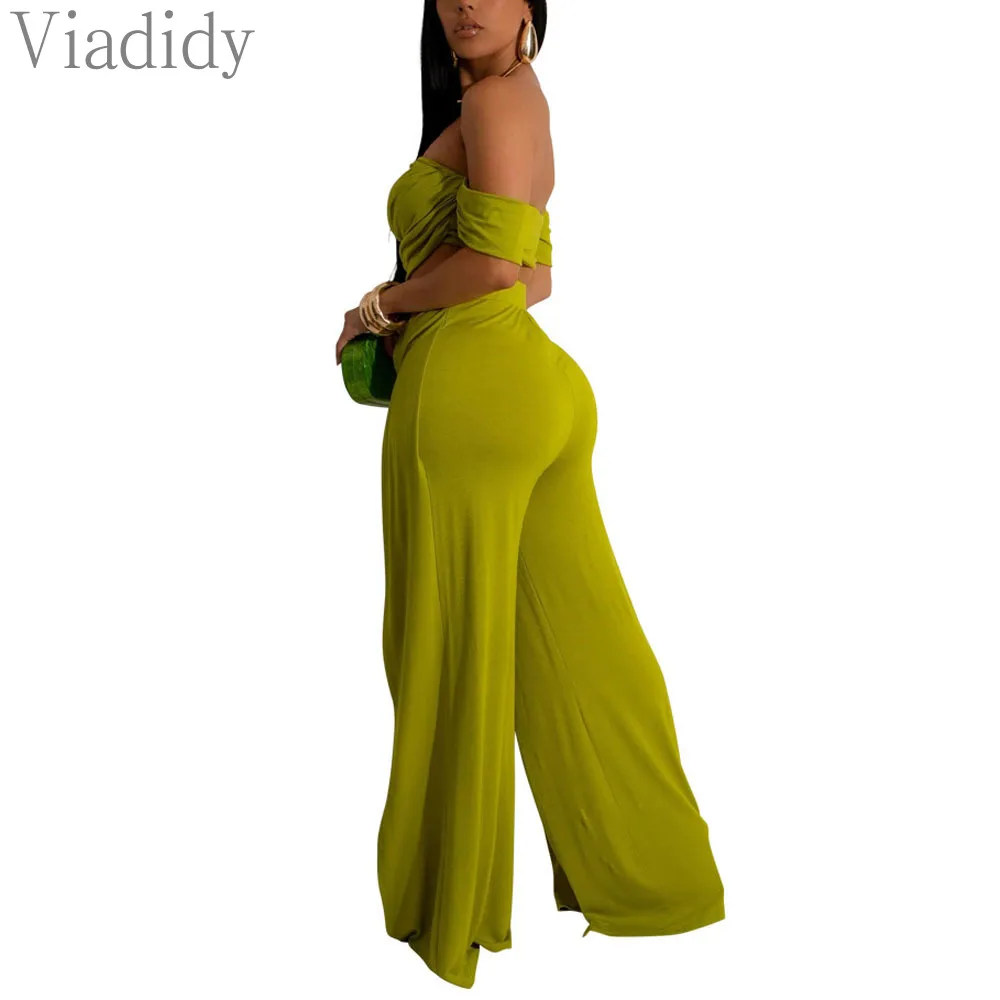 Женский пикантный однотонный топ с вырезом лодочкой и открытыми плечами брюки