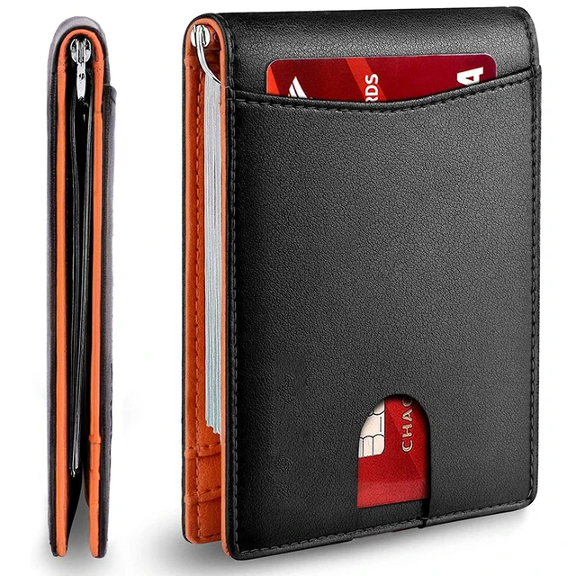 Minimalist Slim Wallet for Men with Money Clip RFID Blocking Front Pocket Leather 1