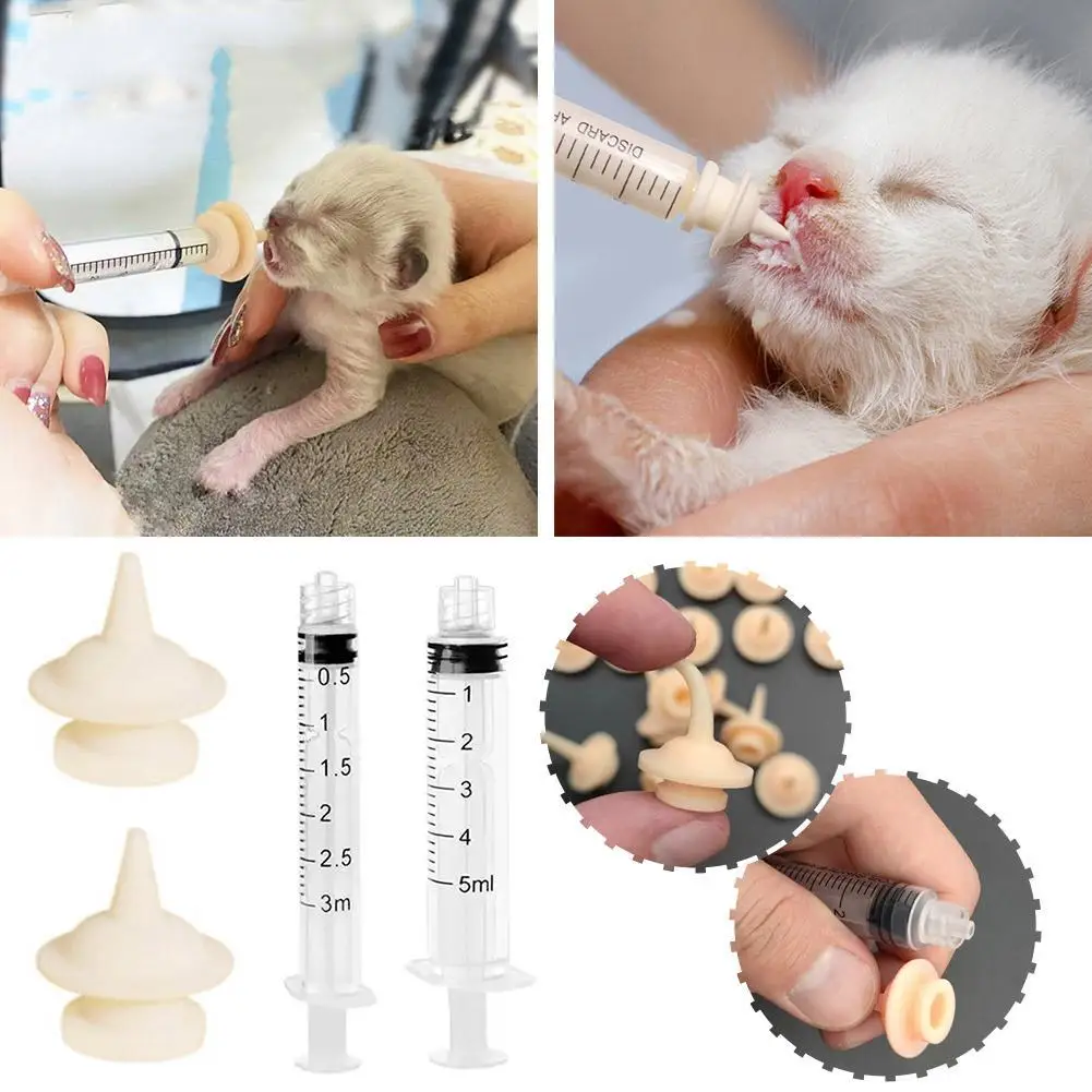 

1Set Safe Pet Feeding Nipple Mini Cat Silicone Feeding Pacifier For Small Kittens Puppies Rabbits Animals Syringe Accessories