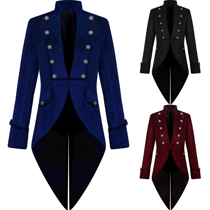 

New Velet Medieval Jacket Long Sleeve Steampunk Victorian Costume For Men TailCoat Vintage Wedding Suit Nobel Cosplay