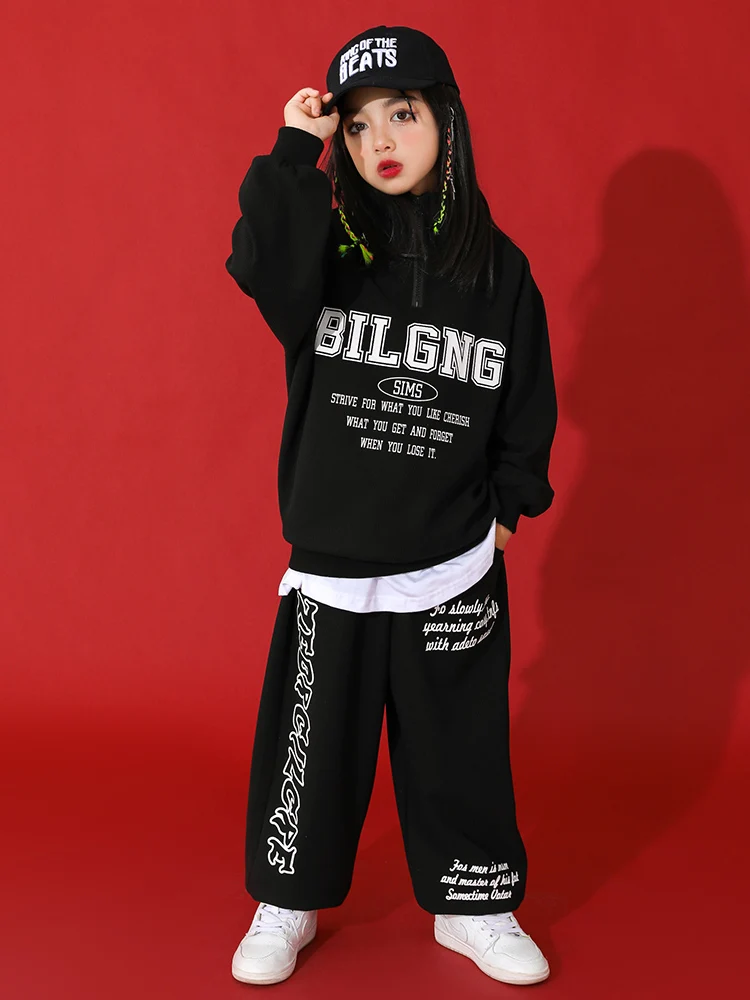 

Комплект для уличного танца для мальчиков и девочек, модная свободная детская одежда для выступлений в стиле хип-хоп, свитер