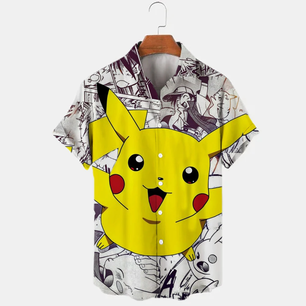 2022 Summer Fashion Men's Hawaiian Shirt Short Sleeve Pikachu Pattern 3d Print Casual Beach Shirt Plus Size 5xl Top