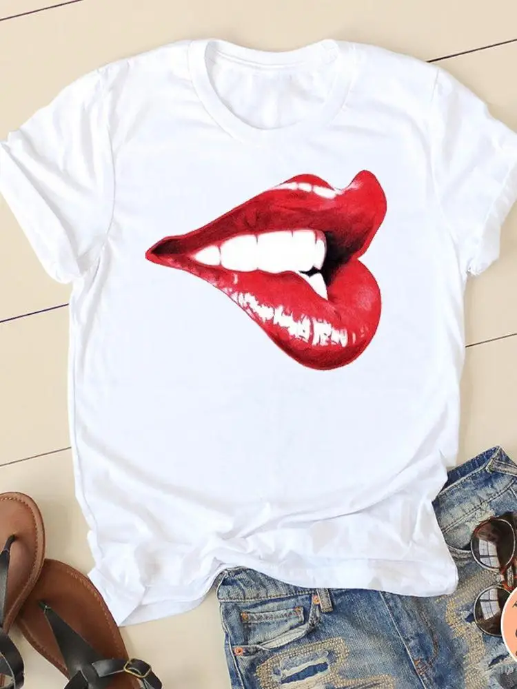 

Short Sleeve Ladies Sexy Lip 90s Trend Style Summer Graphic Tee T-shirts Casual Clothing Women Fashion Female T Print Clothes