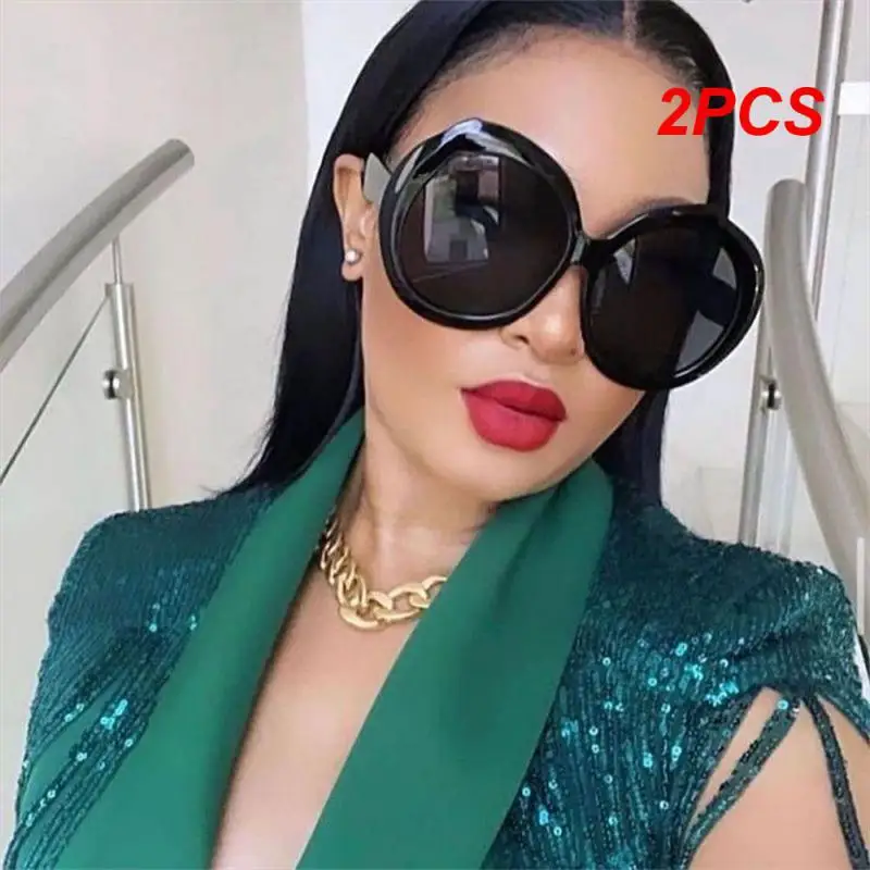 

2PCS Vintage Big Round Sunglasses Women Brown Gradient Oversized Sun Glasses Female Fashion Luxury Brand Designer Mirror Clear