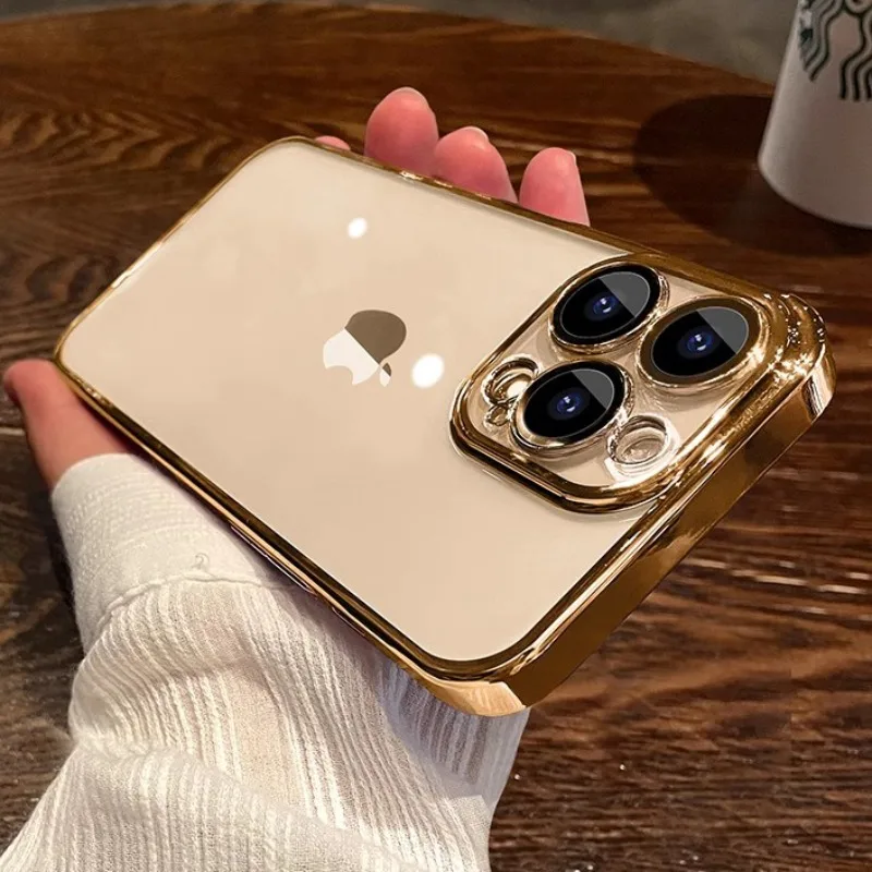 Electroplate Plating Case for iPhone 16 15 14 13 12 11 Pro Max Plus Candy Color Lens Protect Clear Silicone Ultra Thin Cover