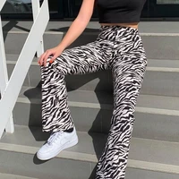 2022 new casual zebra print pant women split hem flare pant harajuku summer streetwear sexy pantalone animal print trousre