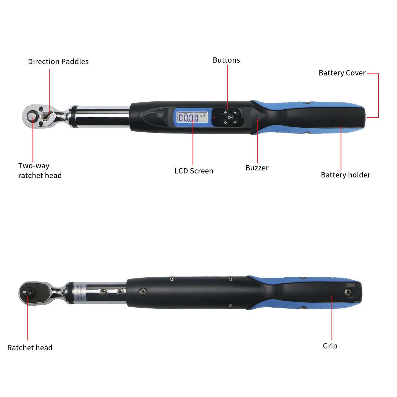 Фото Электронный цифровой динамометрический ключ 1/4'' 3/8'' AWG с режимами пикового и текущего значения, 4 единицами измерения, переключением 99 групп, хранением данных и регулируемой настройкой, ручной инструмент №2