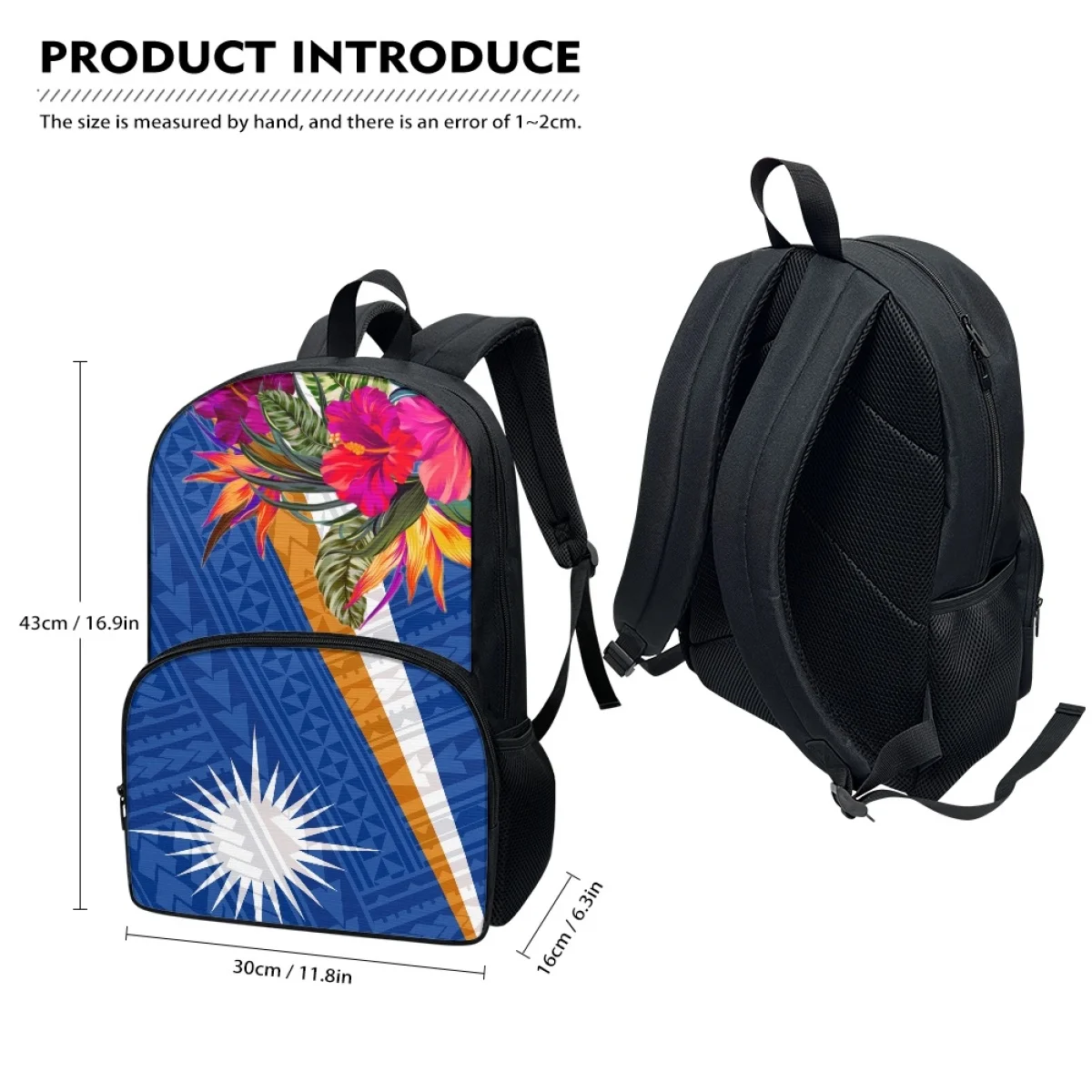 FORUDESIGNS Hibiscus Design Backpacks Utility 17 Inch Double Layer Marshall Islands Style Schoolbags Multipurpose Bookbags