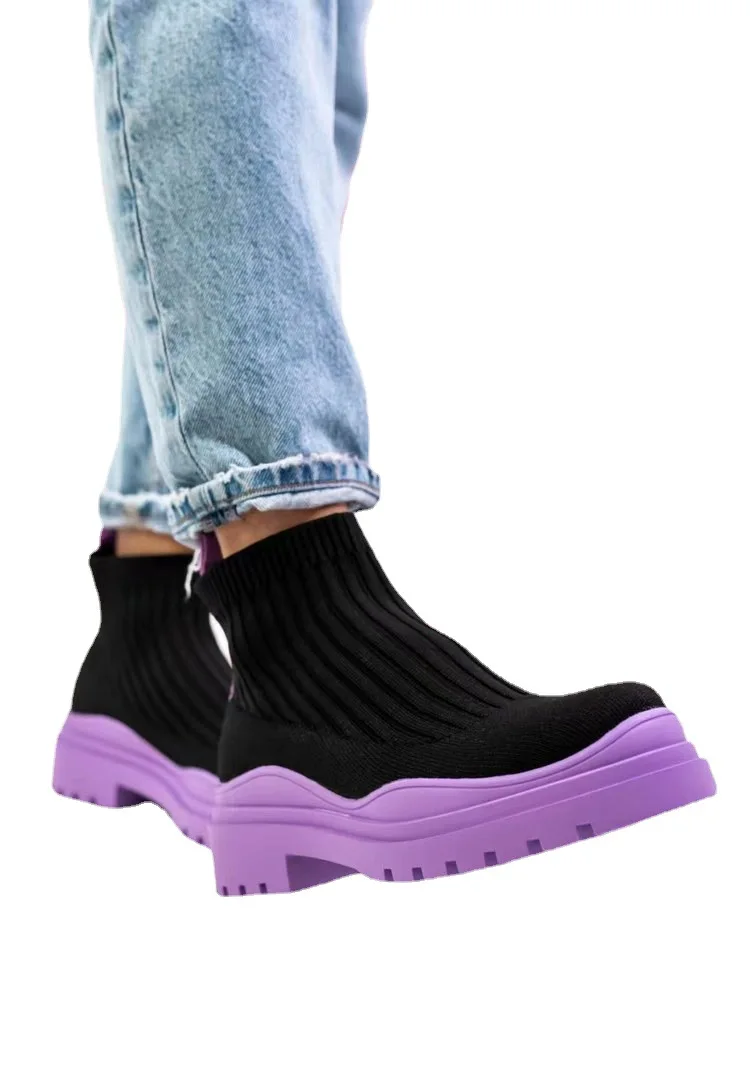 

Осенне-зимние вязаные эластичные сапоги на среднем каблуке с круглым носком женские повседневные сапоги шерстяные сапоги с коротким рукавом