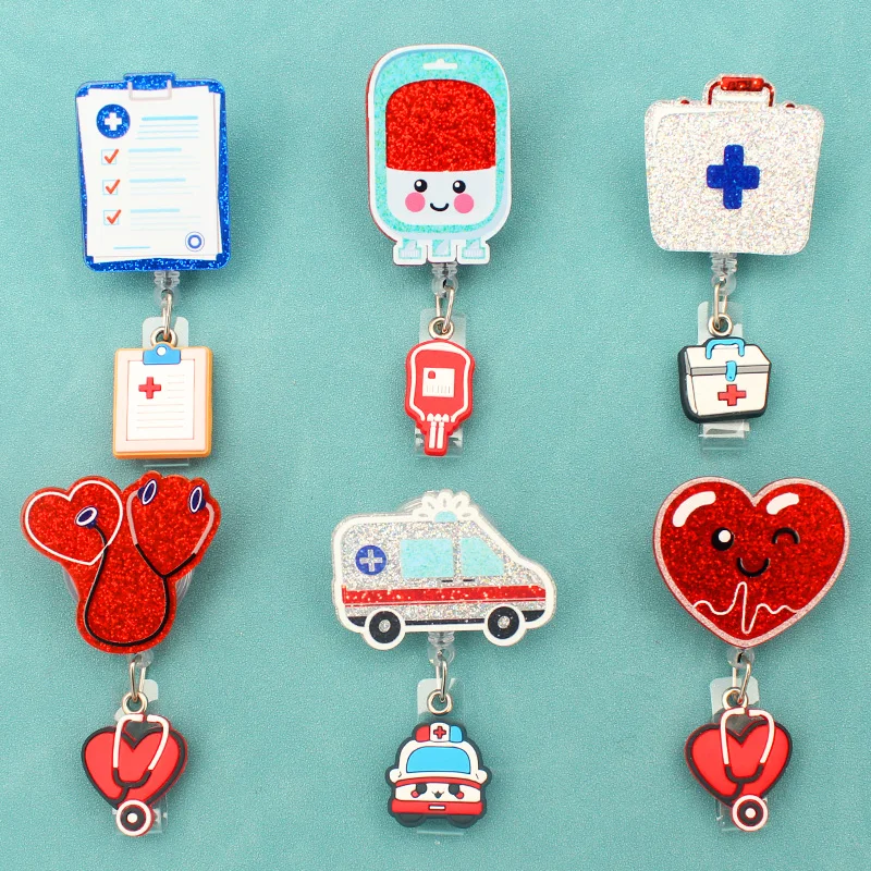 

First-aid Style Shiny Parts Exhibition Reel Badge Doctor Holder Retractable Supplies Card Card Rotate Nurse Name Clip Medical