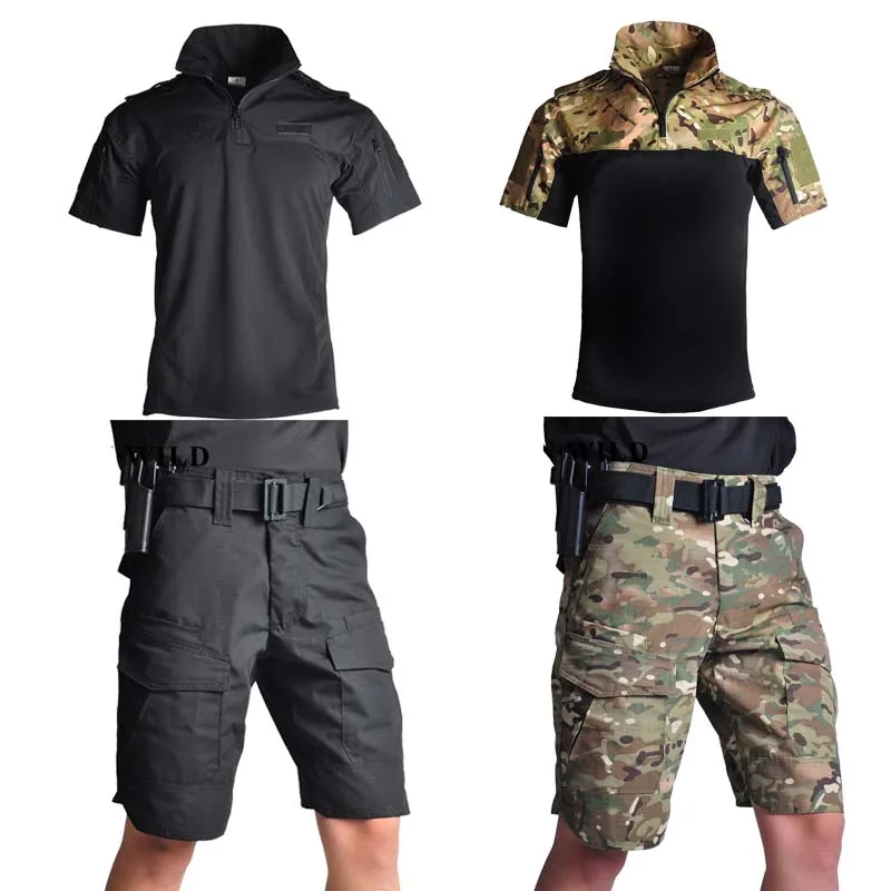 

Men Army Military Short Suits Summer Cycling Shorts Suit Mens Short Pants+Shirts Cargo Shorts Camping Clothing Camo Hiking Sets