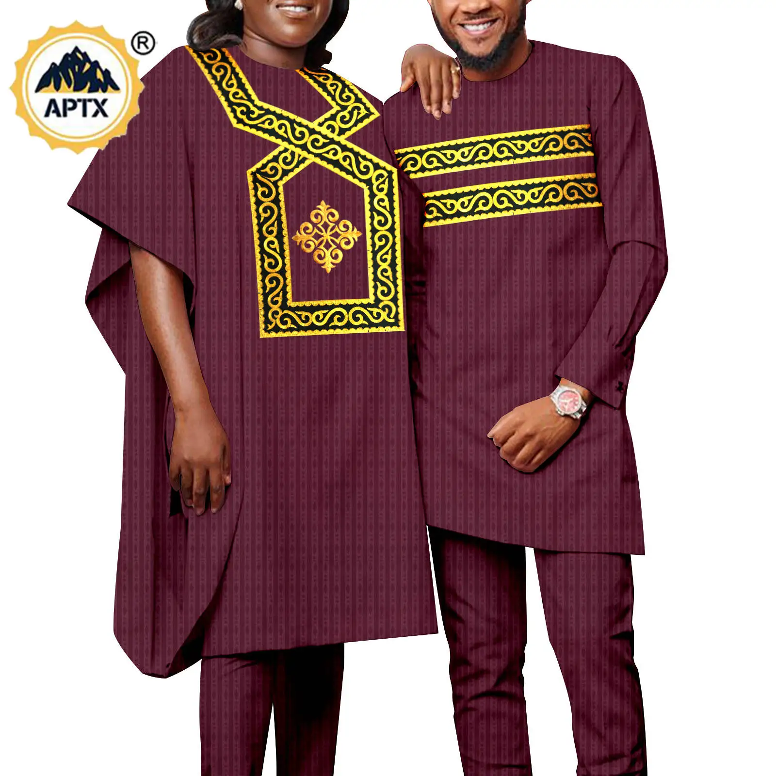 African Women Clothes Bazin Riche Robes 3 Pieces Agbada Matching Outfit for Couples Muslim Men Top and Pants Sets Kaftan Y23C049