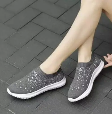 

2023 Vulcanized Shoes Sneakers Women Trainers Knitted Sneakers Ladies Slip-on Sock Shoes Sparkly Crystal Zapatillas Mujer Casual