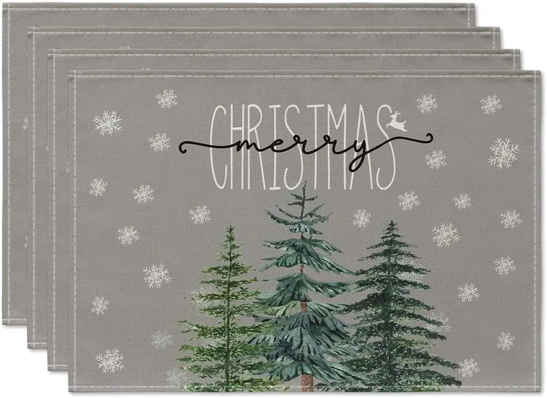 

Сосна, снежинка, рождественские салфетки, сезонные зимние рождественские коврики для стола для кухни, обеденного декора