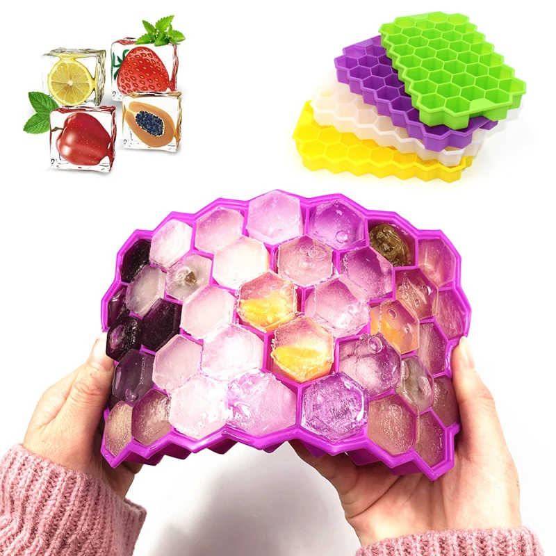

37/15 Grid Honeycomb Ice Cube Trays Reusable Silicone Ice Cube Mold BPA Free Ice Maker with Removable Lids