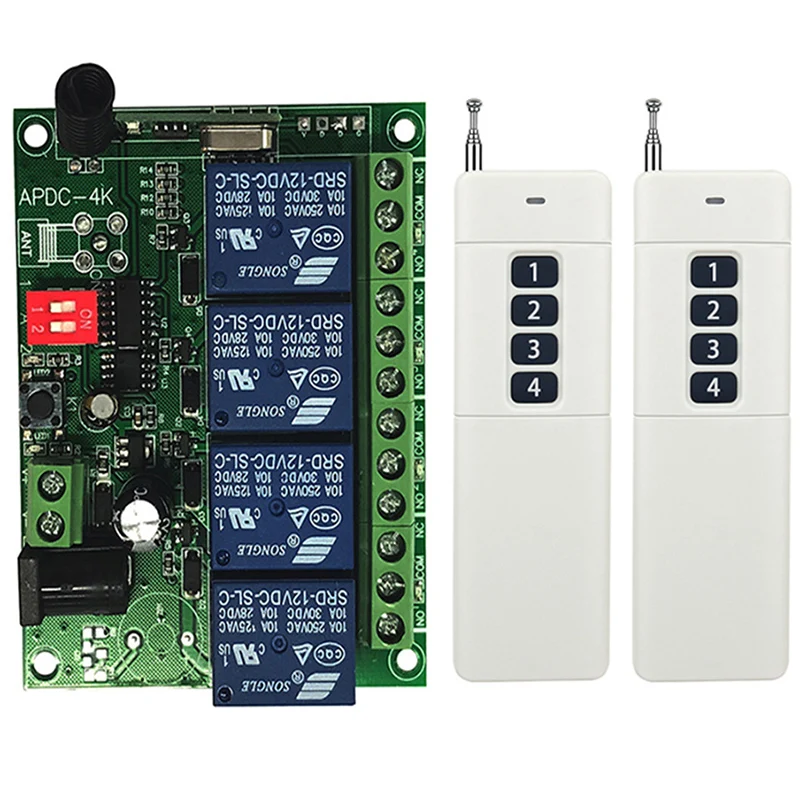 Универсальный пульт дистанционного управления, 433 МГц, 12 В, 24 В, 10 А, 4 канала, релейный приемник, 3000 м, передатчик и пульт управления для гаража/двери