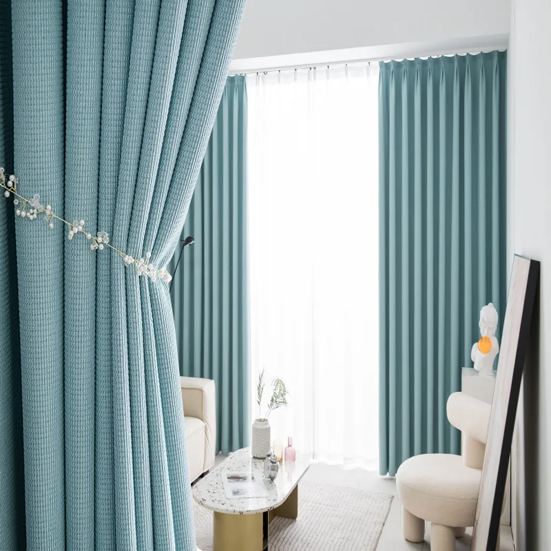 

Thickened Solid Color Nordic Style Checkered Linen Curtains Balcony Living Room Bedroom Blackout Curtain Finished Product lxj