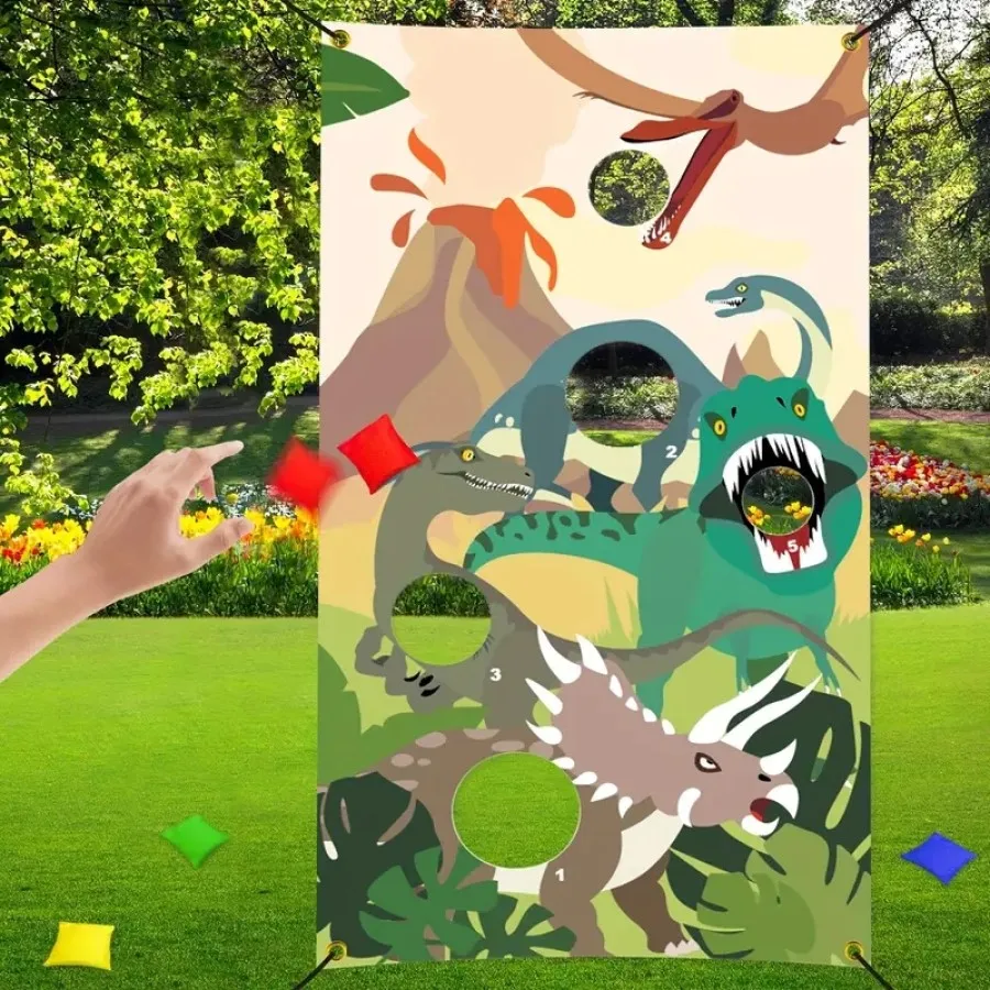 1 Набор креативный баннер для игр в виде динозавров с 3 мешками песка